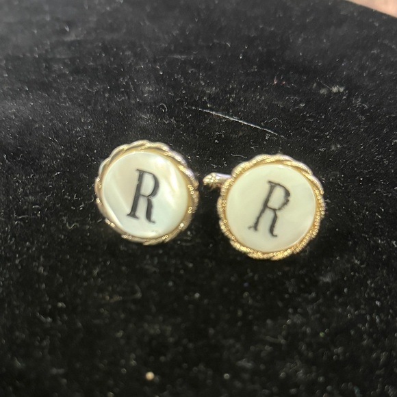 Gold and White Monogram Mother of Pearl Cufflinks - Picture 1 of 3